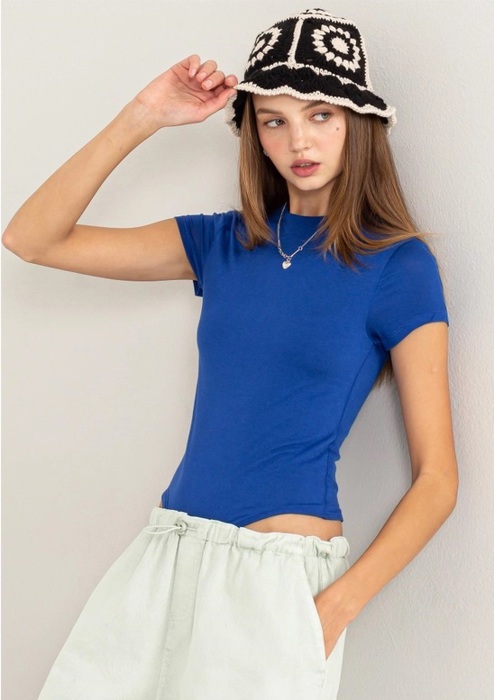 Alex Layered Cap Sleeve Bodysuit | Cobalt Blue Short Sleeves | Summer New Arrival | Double-Layered | Fitted 