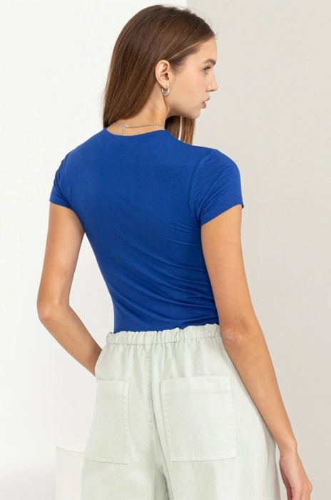 Alex Layered Cap Sleeve Bodysuit | Cobalt Blue Short Sleeves | Summer New Arrival | Double-Layered | Fitted 