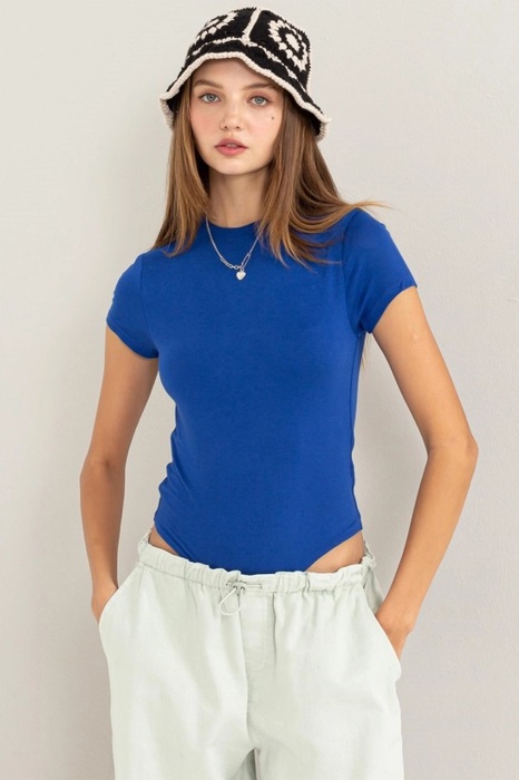 Alex Layered Cap Sleeve Bodysuit | Cobalt Blue Short Sleeves | Summer New Arrival | Double-Layered | Fitted 