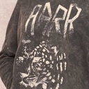  Alexia Leopard Vintage Washed Graphic Tee | Charcoal Grey Long Sleeve Top | Mineral Washed with Leopard Graphic | Round Neckline | Relaxed