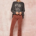  Alexia Leopard Vintage Washed Graphic Tee | Charcoal Grey Long Sleeve Top | Mineral Washed with Leopard Graphic | Round Neckline | Relaxed
