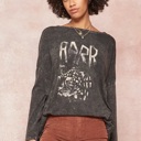  Alexia Leopard Vintage Washed Graphic Tee | Charcoal Grey Long Sleeve Top | Mineral Washed with Leopard Graphic | Round Neckline | Relaxed