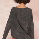  Alexia Leopard Vintage Washed Graphic Tee | Charcoal Grey Long Sleeve Top | Mineral Washed with Leopard Graphic | Round Neckline | Relaxed