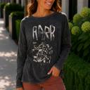  Alexia Leopard Vintage Washed Graphic Tee | Charcoal Grey Long Sleeve Top | Mineral Washed with Leopard Graphic | Round Neckline | Relaxed