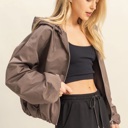  Angela Cropped Zip-Up Hooded Windbreaker | Lightweight Casual Jacket | Taupe | Comfy Everyday Layer