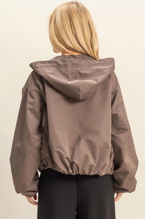 Angela Cropped Zip-Up Hooded Windbreaker | Lightweight Casual Jacket | Taupe | Comfy Everyday Layer