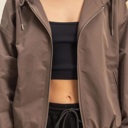  Angela Cropped Zip-Up Hooded Windbreaker | Lightweight Casual Jacket | Taupe | Comfy Everyday Layer