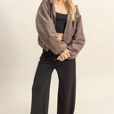  Angela Cropped Zip-Up Hooded Windbreaker | Lightweight Casual Jacket | Taupe | Comfy Everyday Layer