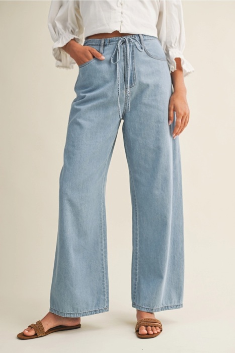 Annabella Relaxed Denim Pants with Drawstring Waist | New Summer Arrival | Women's Pants