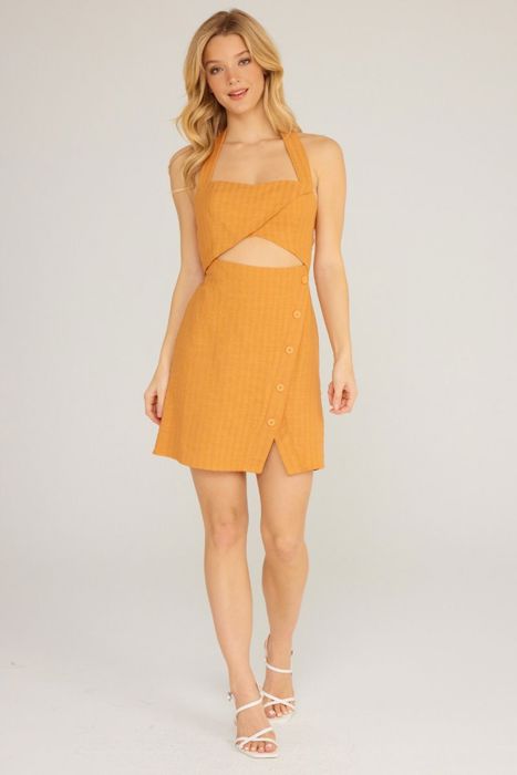 Ashlee Cut-Out Halter Mini Dress | Summer New Arrival | Mandarin Orange Dress | Vacation Dress | Wedding Guest Dress