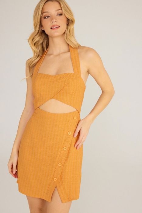 Ashlee Cut-Out Halter Mini Dress | Summer New Arrival | Mandarin Orange Dress | Vacation Dress | Wedding Guest Dress