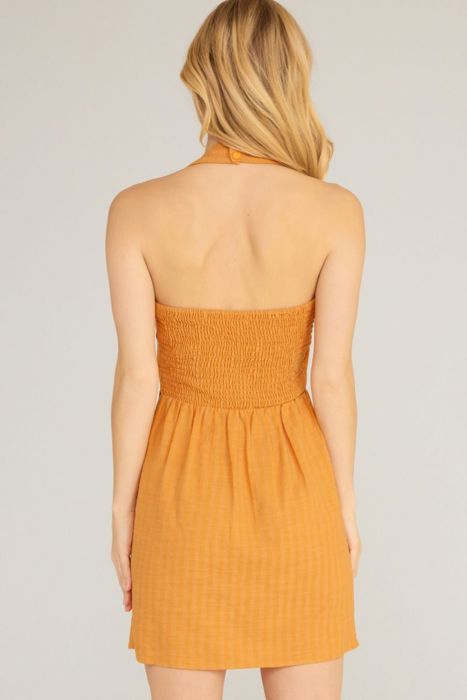 Ashlee Cut-Out Halter Mini Dress | Summer New Arrival | Mandarin Orange Dress | Vacation Dress | Wedding Guest Dress