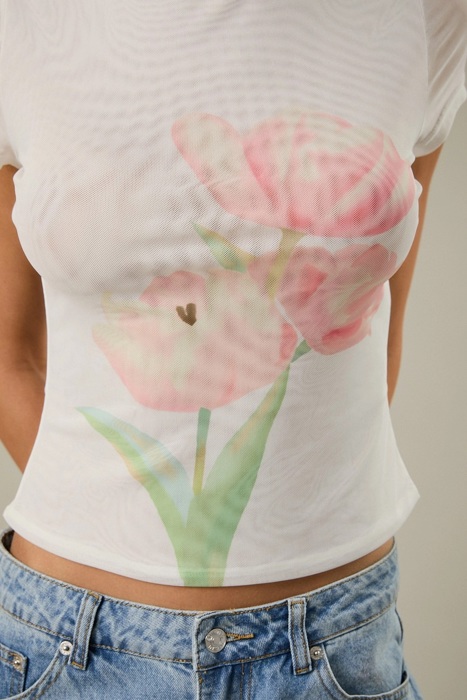 Avery Short Sleeve Flower Graphic Mesh Top | Women's Shirt | New Summer Arrival