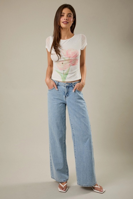 Avery Short Sleeve Flower Graphic Mesh Top | Women's Shirt | New Summer Arrival