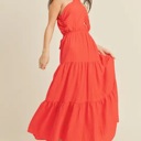  Braelyn Cross Front Halter Maxi Dress | Summer New Arrival | Women's Red Cross-Front Tiered Maxi Dress | Summer Vacation Event Dress | Trendy | Halter Front Cut-Out