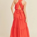  Braelyn Cross Front Halter Maxi Dress | Summer New Arrival | Women's Red Cross-Front Tiered Maxi Dress | Summer Vacation Event Dress | Trendy | Halter Front Cut-Out