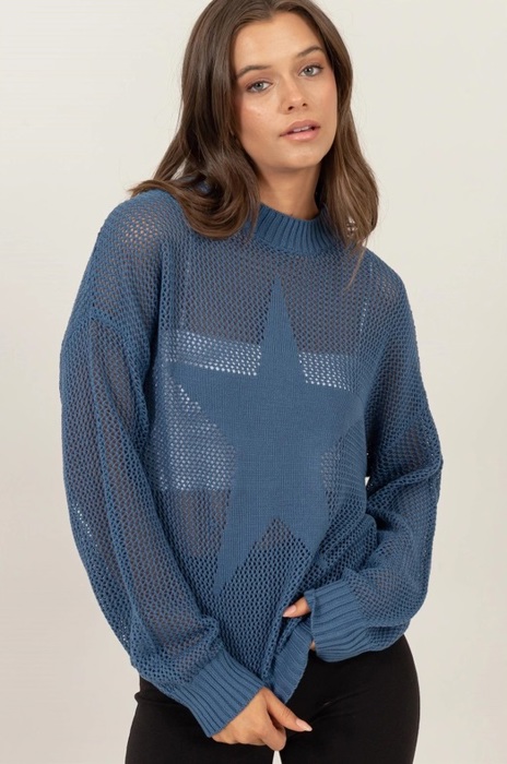 Brooke Star Pattern Open-Stich Sweater | Relaxed Fit Blue Women's Shirt | Open-Knit Sweater | Trendy Sweaters | Layering Top for Fall
