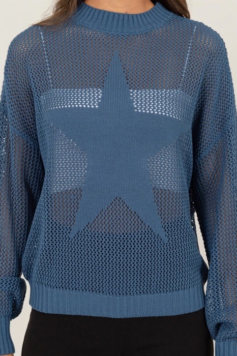 Brooke Star Pattern Open-Stich Sweater | Relaxed Fit Blue Women's Shirt | Open-Knit Sweater | Trendy Sweaters | Layering Top for Fall
