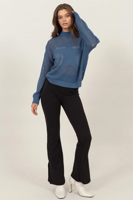Brooke Star Pattern Open-Stich Sweater | Relaxed Fit Blue Women's Shirt | Open-Knit Sweater | Trendy Sweaters | Layering Top for Fall
