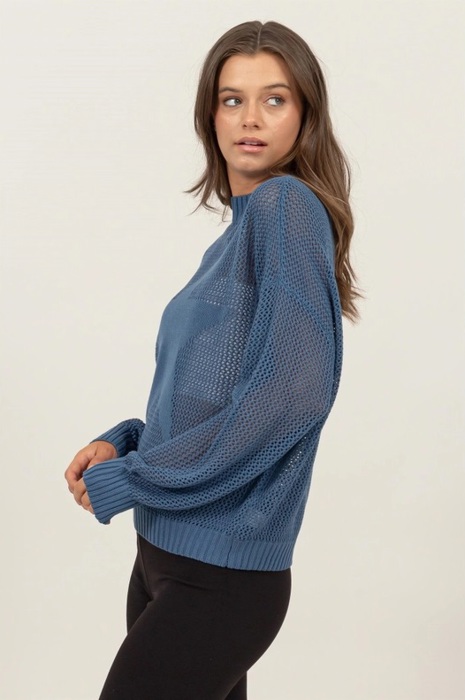 Brooke Star Pattern Open-Stich Sweater | Relaxed Fit Blue Women's Shirt | Open-Knit Sweater | Trendy Sweaters | Layering Top for Fall