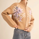  Cameron Floral Zip Up Sweater Cardigan | Women's Fall and Winter Knit Top | Chic Warm Stylish Soft Statement Shirt