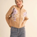  Cameron Floral Zip Up Sweater Cardigan | Women's Fall and Winter Knit Top | Chic Warm Stylish Soft Statement Shirt