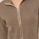  Carla Striped Zip-Up Knit Top | Front Zipper | Taupe Tan Beige Neutral Women's Top | Women's Shirt | Collared Shirt