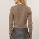  Carla Striped Zip-Up Knit Top | Front Zipper | Taupe Tan Beige Neutral Women's Top | Women's Shirt | Collared Shirt