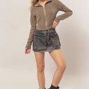  Carla Striped Zip-Up Knit Top | Front Zipper | Taupe Tan Beige Neutral Women's Top | Women's Shirt | Collared Shirt