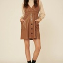  Caroline Faux Leather Surplice Mini Dress | Taupe Button-Up Polyester Dress | Fall Dress | Overall Dress