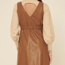  Caroline Faux Leather Surplice Mini Dress | Taupe Button-Up Polyester Dress | Fall Dress | Overall Dress