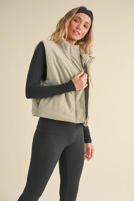 Chloe Puffer Vest | Sage Zip-Up Winter Women's Vest | Layering Vest | Warm Casual Athleisurewear