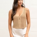  Dina Front Hook + Eye Knit Sweater Vest | Summer New Arrival | Women's V-Neck Tank | Beige Tan Neutral Top