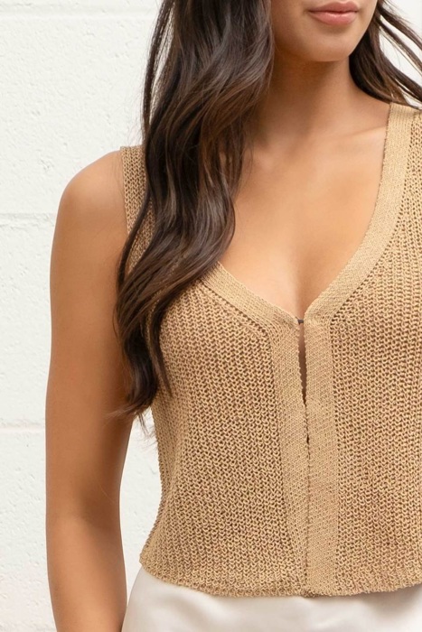 Dina Front Hook + Eye Knit Sweater Vest | Summer New Arrival | Women's V-Neck Tank | Beige Tan Neutral Top