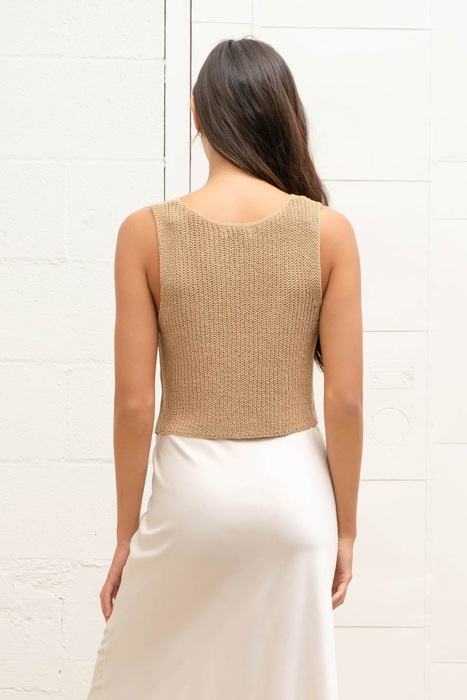 Dina Front Hook + Eye Knit Sweater Vest | Summer New Arrival | Women's V-Neck Tank | Beige Tan Neutral Top