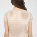  Faith Stripe Pocket Detail Short Sleeve Pullover Sweater Top | Spring New Arrival | Women's Khaki Neutral Beige Pocket Short Sleeve Shirt 