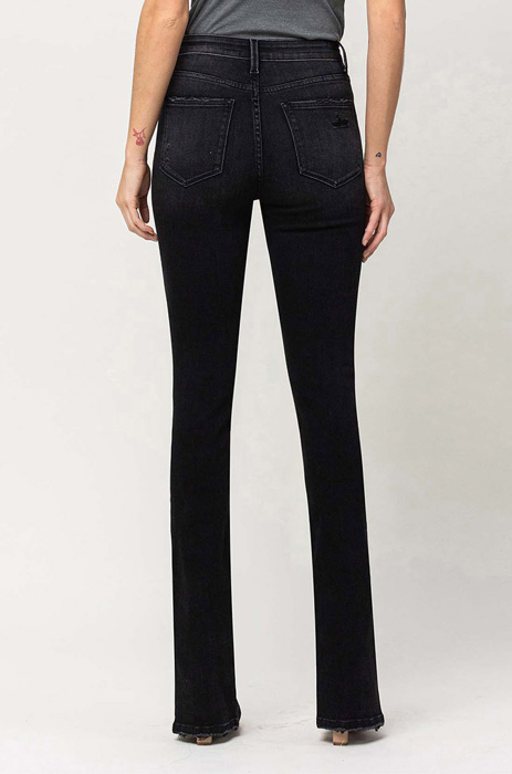 Gianna High Rise Slim with Slanted Slit | Women's Jeans | Vervet by Flying Monkey | Black Light-Faded with Stretch