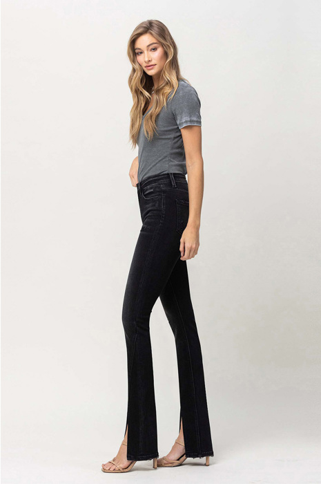Gianna High Rise Slim with Slanted Slit | Women's Jeans | Vervet by Flying Monkey | Black Light-Faded with Stretch