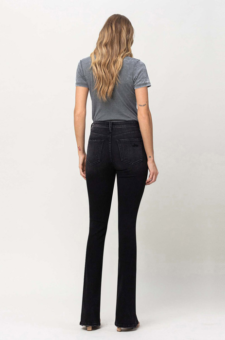 Gianna High Rise Slim with Slanted Slit | Women's Jeans | Vervet by Flying Monkey | Black Light-Faded with Stretch