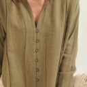  Gretchen Exposed Hem Button Down Top | Woven Green | Textured Button-Front with Exposed Hem