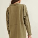  Gretchen Exposed Hem Button Down Top | Woven Green | Textured Button-Front with Exposed Hem