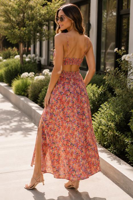 Jayla Woven Floral Dress | Summer New Arrival | Women's Maxi Dress with Cami Straps | Vacation Summer Dress | Side Cut-Outs | V-Neck