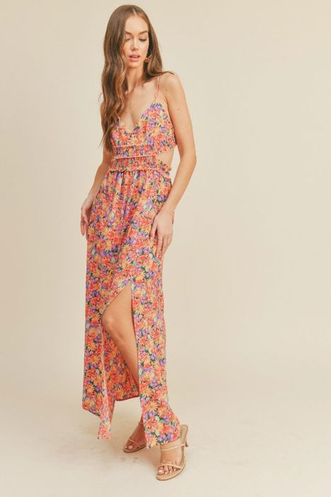 Jayla Woven Floral Dress | Summer New Arrival | Women's Maxi Dress with Cami Straps | Vacation Summer Dress | Side Cut-Outs | V-Neck