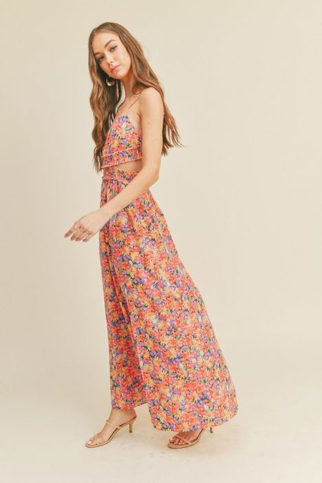 Jayla Woven Floral Dress | Summer New Arrival | Women's Maxi Dress with Cami Straps | Vacation Summer Dress | Side Cut-Outs | V-Neck