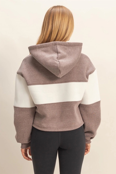 Joni Colorblock Cropped Hoodie | Tan Beige White Neutral Women's Sweatshirt with Hood | Fall and Winter Fashion | Casual Athleisure