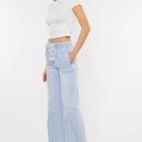  Julia KanCan High Rise Elastic Band Flare Jeans | Women's Cotton Lightweight Rope Drawstring Bottoms | Comfortable and Trendy | Summer Pants