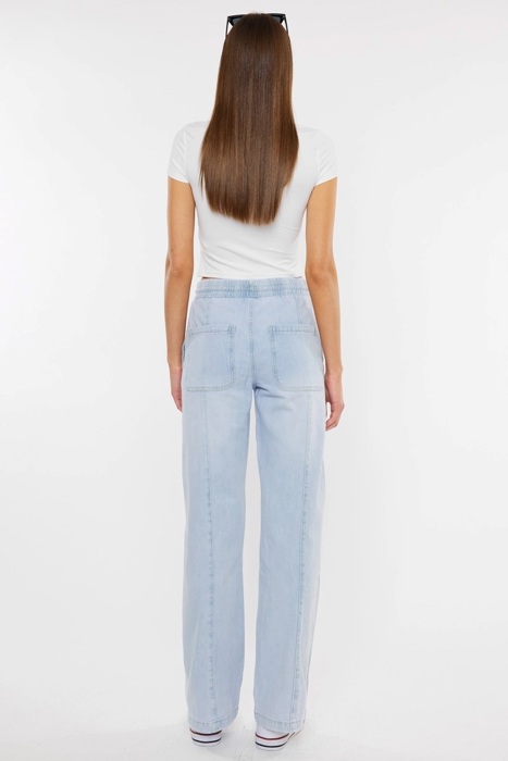 Julia KanCan High Rise Elastic Band Flare Jeans | Women's Cotton Lightweight Rope Drawstring Bottoms | Comfortable and Trendy | Summer Pants