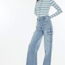  Kadence High Rise Wide Leg Skater Jeans | Women's Cotton Comfy Trendy Jeans | Medium Wash | Cargo Style | Summer Pants