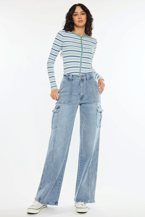 Kadence High Rise Wide Leg Skater Jeans | Women's Cotton Comfy Trendy Jeans | Medium Wash | Cargo Style | Summer Pants