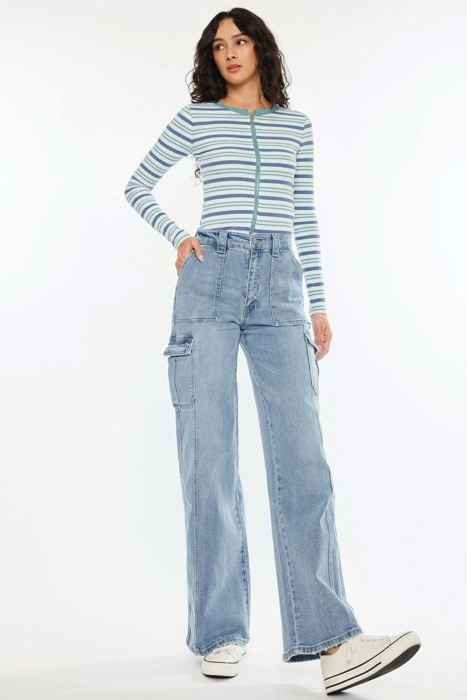 Kadence High Rise Wide Leg Skater Jeans | Women's Cotton Comfy Trendy Jeans | Medium Wash | Cargo Style | Summer Pants